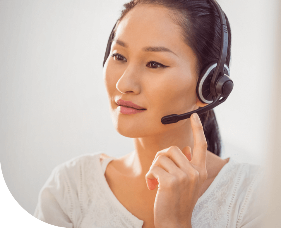 Female call center worker with headset